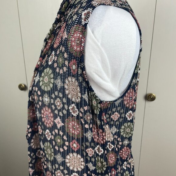 Cato Navy Blue Floral Sleeveless Long Open Vest Cardigan Uneven Hem Size Large - Picture 3 of 14